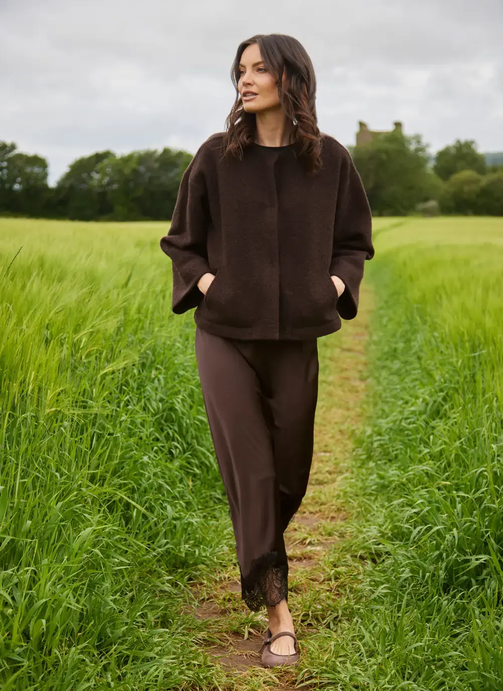 Aideen Wool Poncho Jacket in Chocolate 